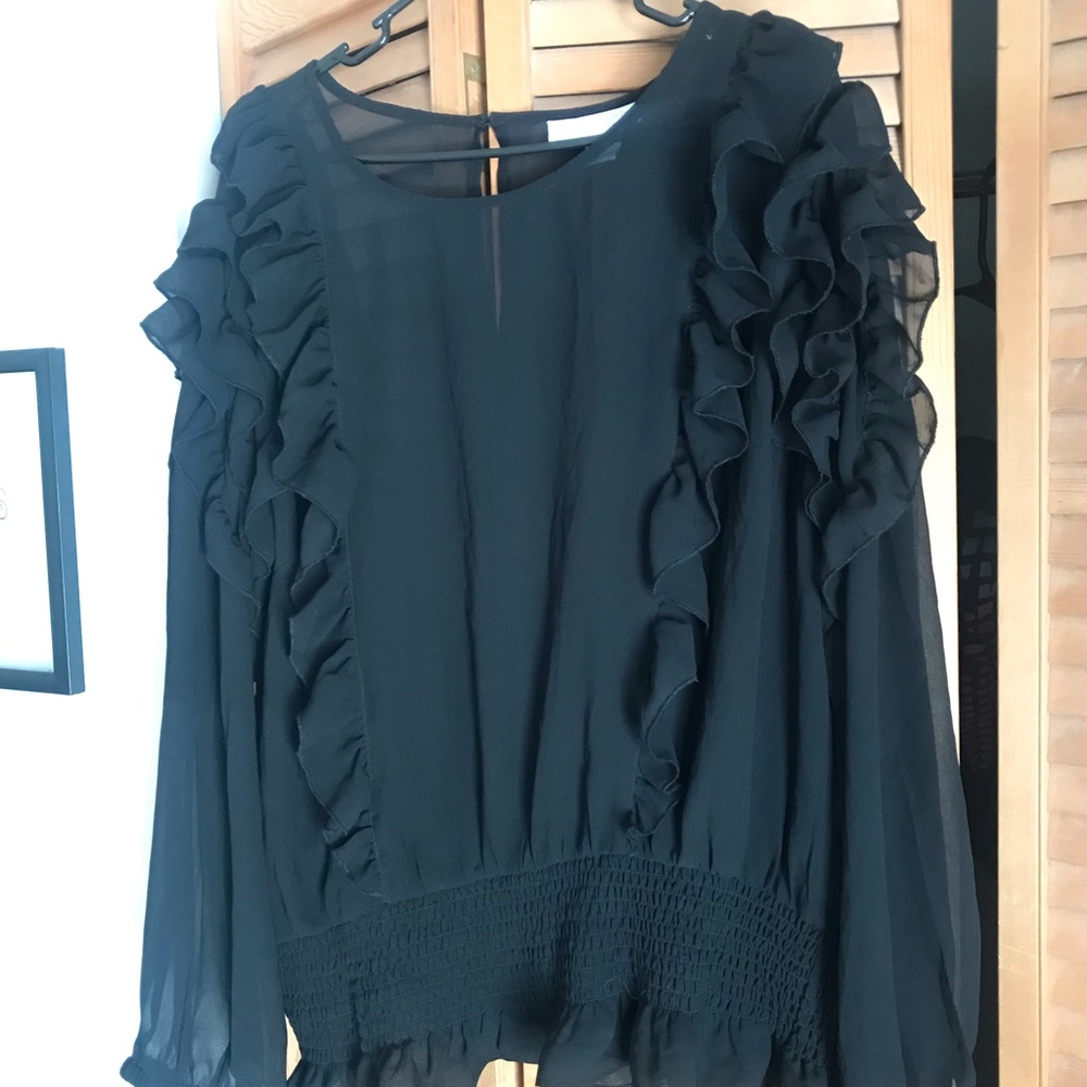 Elegant Black Ruffled Women's Top - Picture 2 of 5